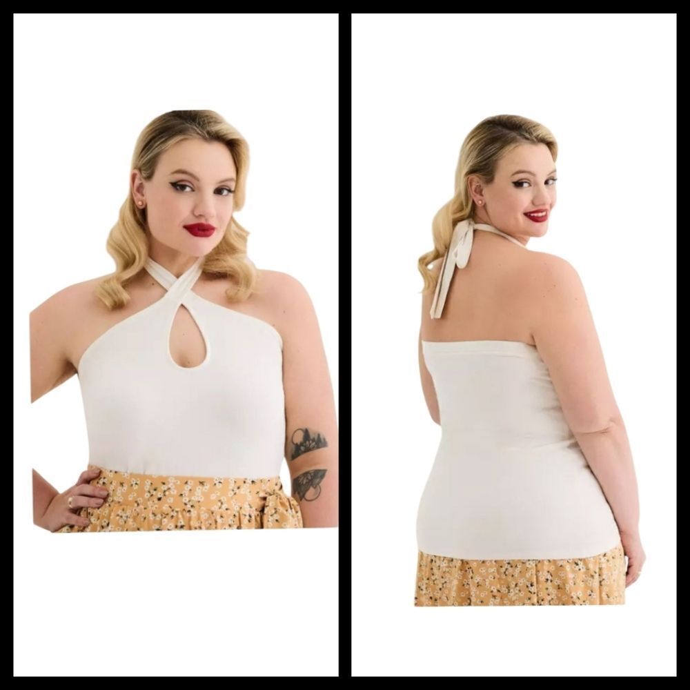 4X 26W Torrid Cream Halter Top Twist Neck Retro Chic Foxy Tank Stretch Adjustabl